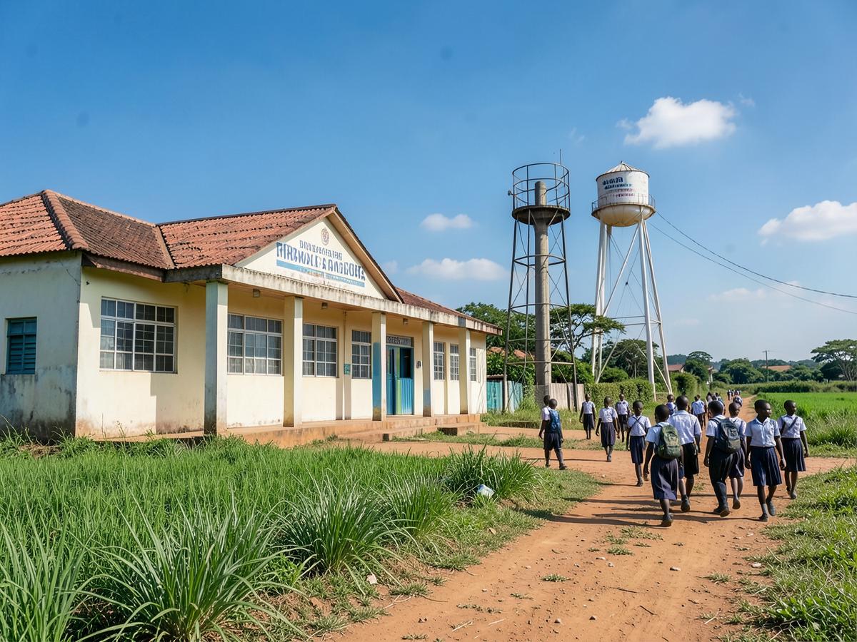 École primaire et château d'eau d'un village de la commune
